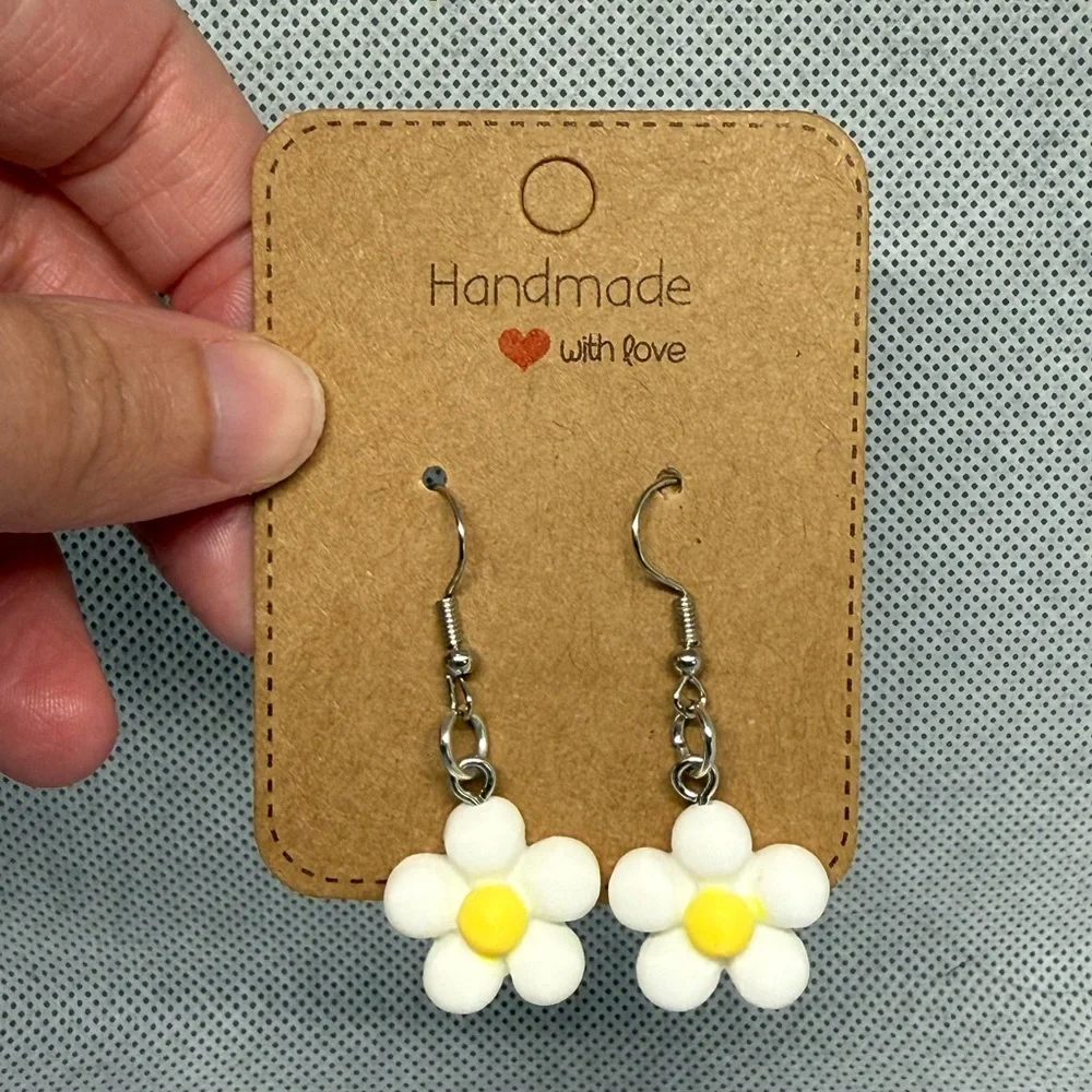 Handmade White and Yellow Flower Earrings